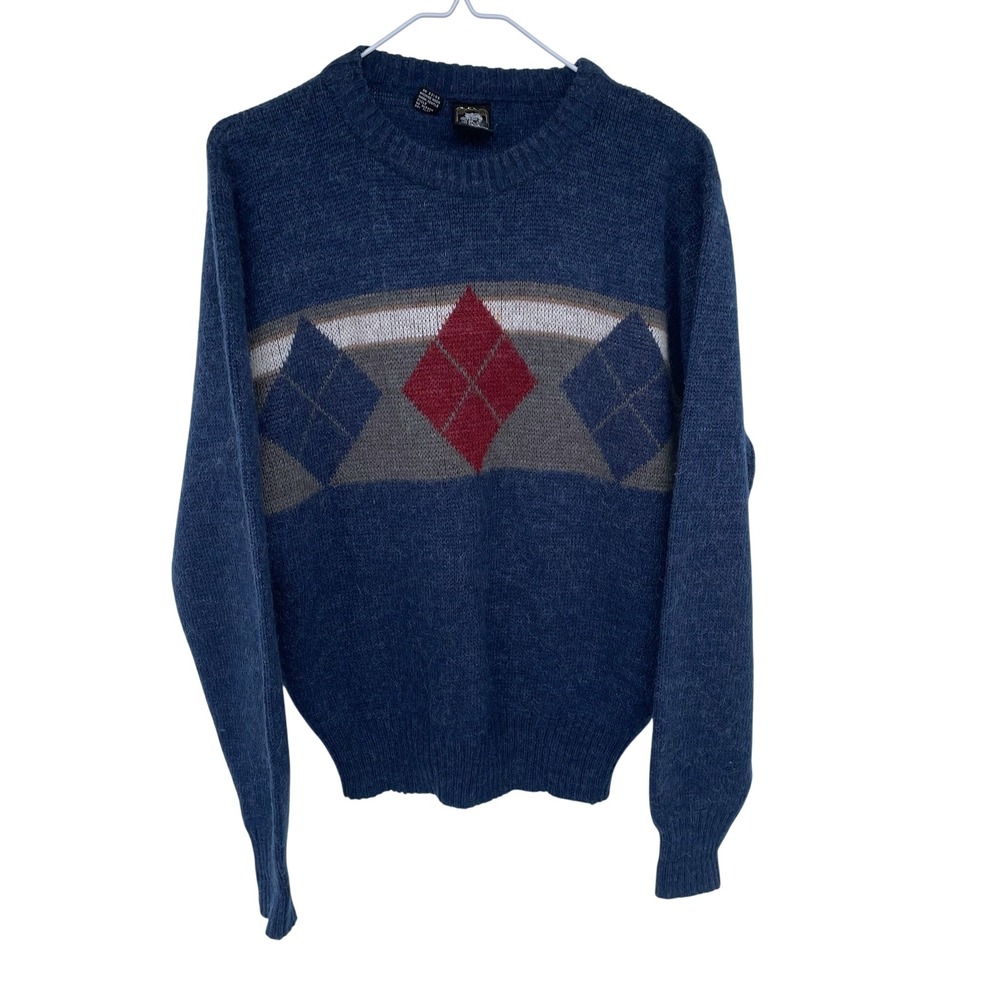 Vintage Kennington Ltd Blue‎ Argyle Wool Blend Crewneck Sweater Women's Large